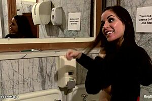 busty lezdom fucks bound wrestler with strapon in rough kinky lesbian bdsm whipping pain hogtied