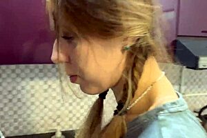 Dormmate-girl with her cute big ass and pretty features gets a deepthroat pounding in the kitchen. She ends up with cum in mouth and hair during our wild homemade couple session