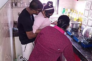 Hot and Sexy Stepsister Kajal and Promila Hardcore Fucking with Stepbrother in Kitchen