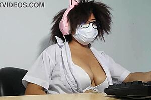 beautiful student sings and feels excitement building up during her homework session