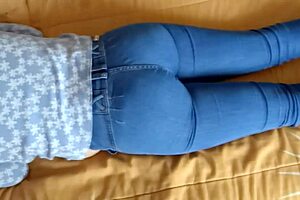 Big Ass in Jeans Gets Caressed Until Masturbation and Cum on Tits