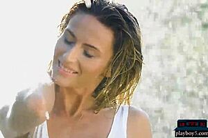 Russian milf babe Cara Mell shows off her true natural beauty in a casual outdoor striptease scene.