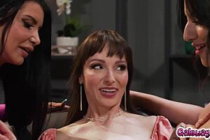 Romi Rain, Lexi Luna, and Sarah Arabic skip boyfriends for interracial lesbian fun with licking and fingering.