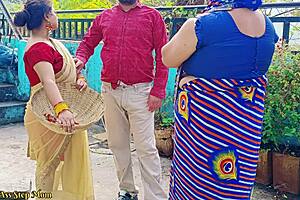 Indian Outdoor Threesome With Steamy Stepmom And Stepdaughter Fucking Young Boy!