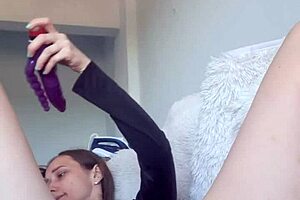 Solo Girl Tries Double Penetration With Double Dildo In Her Holes