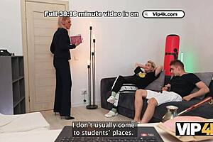 Milf tutor has mmf threesome with 2 young cocks in dormitory