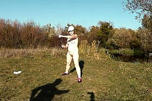 autumn sport cute milf mature sexy frina strips naked and learns play badminton with lover naked in public publicly outdoors outside big ass butt perfect boobs big natural tits pussy doggy style