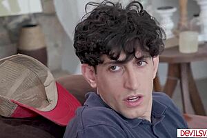 Stepson fucks then cums inside stepmom's hairy pussy