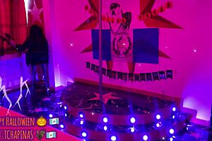 Playboy bunny wishes happy Halloween on the catwalk in ripped clothes