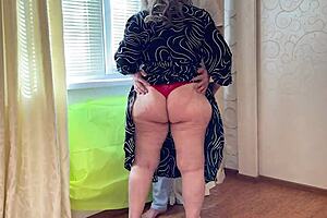 Why did the old stepmom with big ass suck stepson's penis and let him fuck her anal?