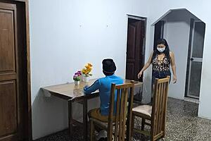 A latino visits colombia with his arab friend and extravagantly fucks their waitress