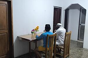 A latino visits colombia with his arab friend and extravagantly fucks their waitress