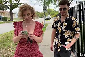 Some dude fucks busty curly milf with big tits and ass in quickie creampie action.