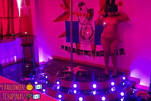 Playboy bunny wishes happy Halloween on the catwalk in ripped clothes