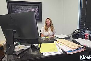 Mature office MILF Misty Caitlin enjoys hardcore POV fucking with foot play and creampie finish.