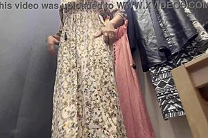 an excited girl with big tits tries on clothes outdoors 😏