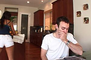 Laurie Vargas takes anal fingering and doggystyle fucking with big cock in her shaved mexicunt on bed