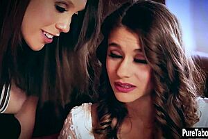 Hot teen 18+ lost her virginity with a guy and her stepsis in group blowjob session