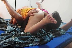 white girl gets anal fucked doggystyle in yellow and pink satin with pussy licking and ass to mouth rimming