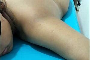 Dominant massage therapist treats the bound whore as a slave, groping and oiling her sexy teen brunette buttocks extensively