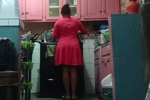 in a steamy kitchen scene, i fuck my father-in-laws big-assed wife while she prepares food with creampie finish