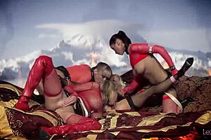 Blonde And Brunette Milfs Dominate Lesbian Foursome