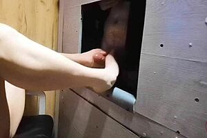 my first dominating footjob on small cock at gloryhole ends in sloppy cumshot redcatsroom feels amazing