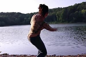 rocking thong bodysuit by the lake shore