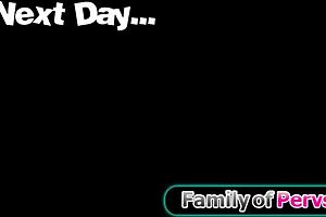 Busty stepaunt teases birthday teen with striptease, deepthroat, and ripped lingerie seduction.