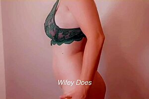 wife tries on sexy lingerie for homemade show