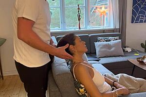 brunette latina wife takes sofa doggystyle and swallows hot jizz