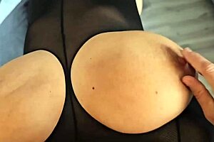 Aqua Pola fingers pierced nipples clit in nylon outfit pussy play