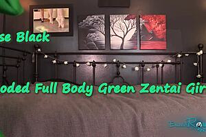 Hooded Green Zentai Girl Stretches Full Body Suit Tight