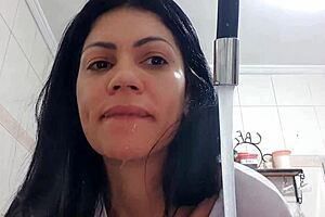 sexy latina maid washes dishes with huge tits bouncing out