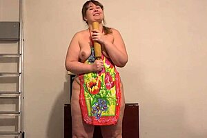 Chubby Milf Hides in Basement Teasing Hairy Pussy with Huge Size