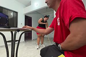 boss jerks off to sexy latina employee and cums everywhere