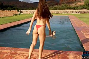 lesbian milf models kiss play poolside hairy beavers out 😘🏊‍♀️