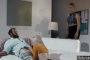 Cheating Husband Wife And Petite Shaved Waitress In Hairy Deepthroat 3some Fuck