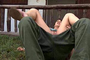 sexy brunette's farm ass gets hot anal pounding cowgirl