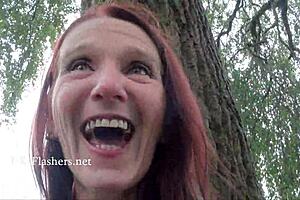 Skinny Granny Bitez Flashes Tits in Public Outdoor Nudity