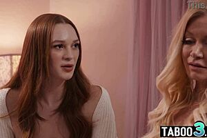 Stepmom serene siren licks and fingers teen stepdaughter's pussy goodbye before she leaves forever