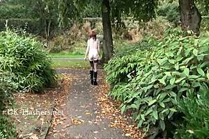 Skinny Granny Bitez Flashes Tits in Public Outdoor Nudity