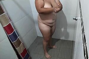 Hidden Cam Catches Stepmom Showering Groping Big Tits Wet Pussy