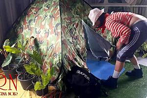 Stranger pounds nudist lady pussy at nature camp