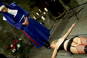 naughty nun angel long dominates katie k's pussy play