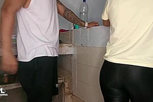 while chatting with my stepmom's friend in the kitchen i grope her juicy pussy til i fuck her on cam part 1