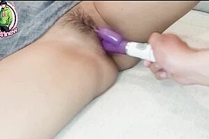 ninewthai screams as hubby rams fake cock into her tight pussy