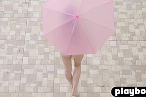 whoops petite brunette milf strips lingerie bares small tits outdoor