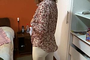 stepmom flashes her huge latina tits and hairy pussy, begs my friends to jerk off