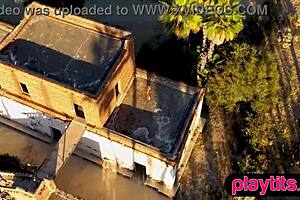 Want this petite tanned Asian milf's juicy tits and hairy pussy outdoors?